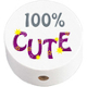 Motif bead "100% cute" : White - Fuschia