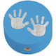 Motivperle Babyhände mit Glitzerfolie : Mittelblau