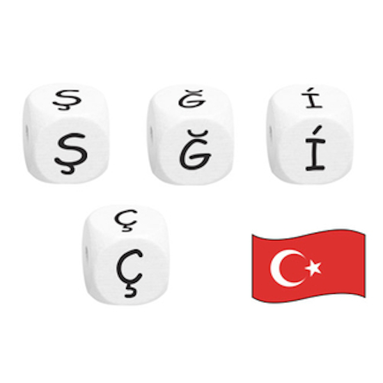 Buchstabenwürfel, 10 mm in Weiß auf Türkisch